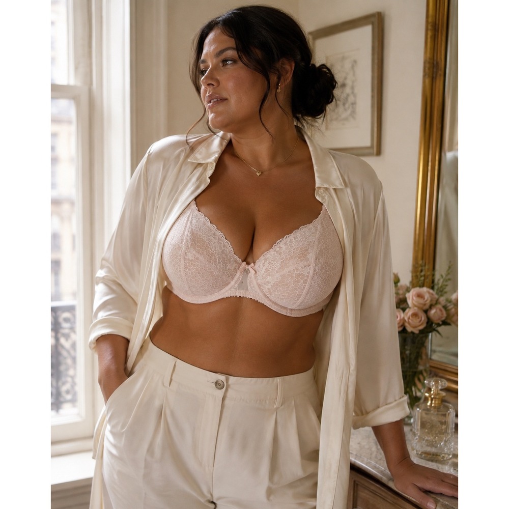 Chantelle C18910 Bra 36DDD Blush Pink Lace Underwire Full Coverage 36E 80F
